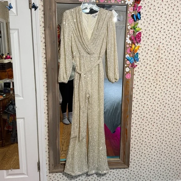 Silver and Champagne Jumpsuit sz M